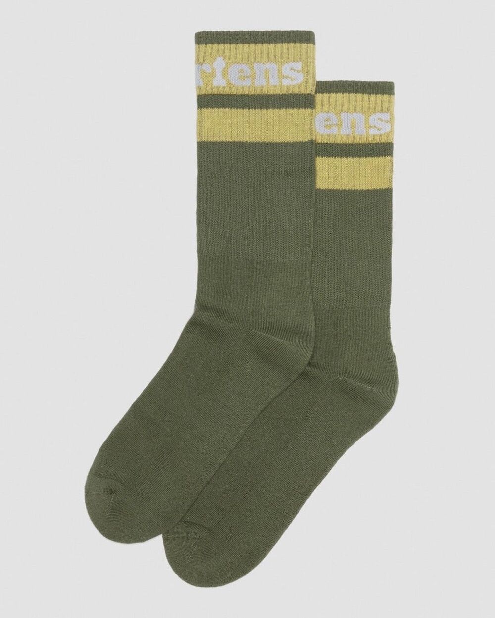 Dr. Martens logo cotton blend athletic socks khaki + ochre size small 3-8